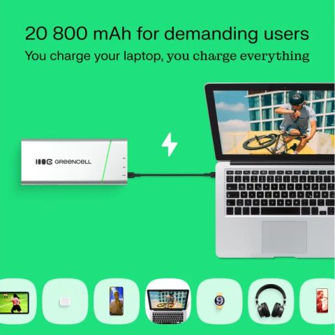 Green Cell PBPLGC20P power bank Lithium-Ion (Li-Ion) 20800 mAh Aluminium, Black, Green, Light grey, Silver