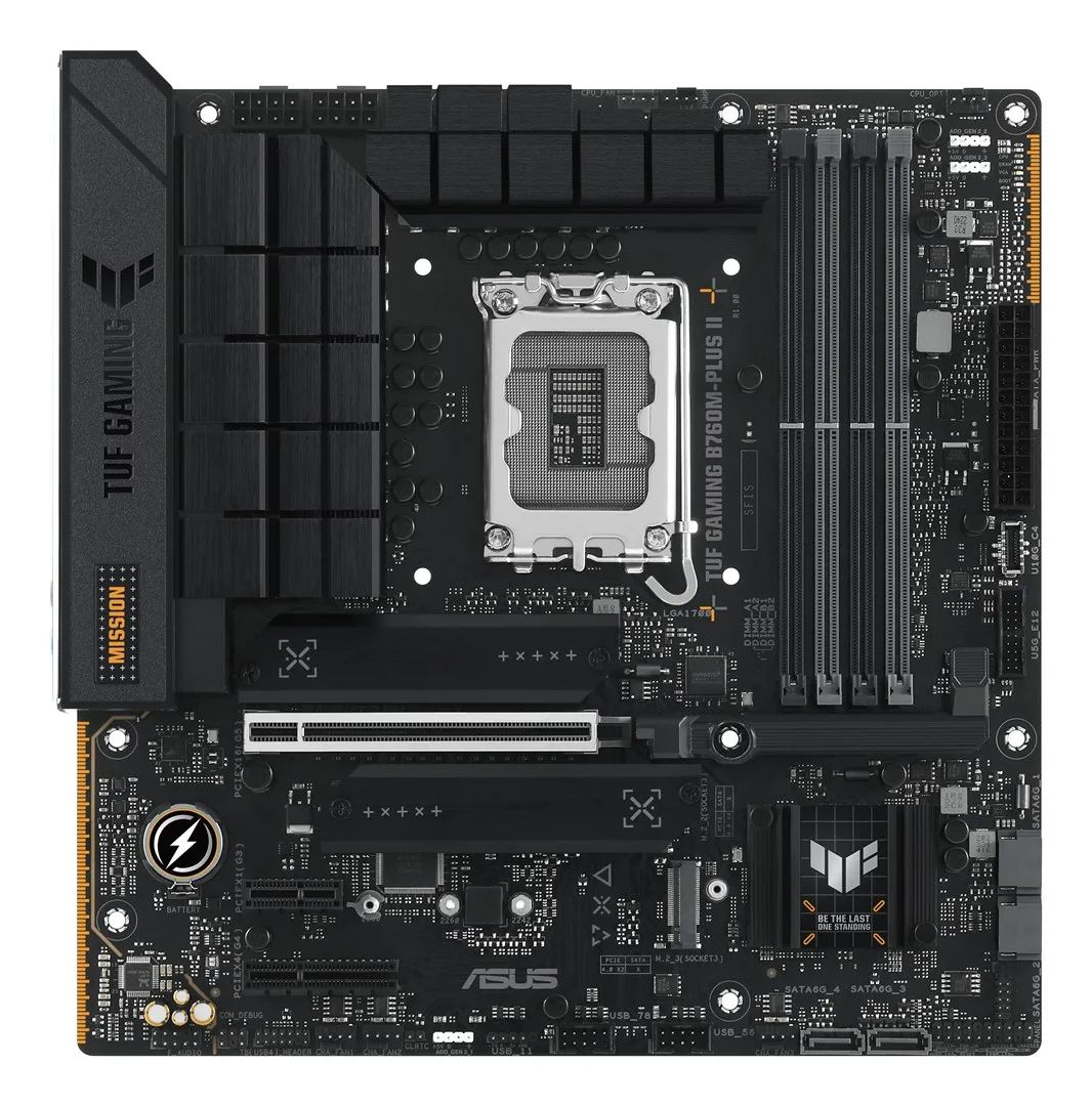 Mainboard|ASUS|Intel B760 Express|LGA1700|Micro-ATX|Memory slots 4|1xPCI-Express 3.0 1x|1xPCI-Express 4.0 4x |1xPCI-Express 5.0 16x|3xM.2|1xHDMI|1xDisplayPort|4xUSB 2.0|3xUSB 3.2|1xUSB-C|1xOptical S/PDIF|1xRJ45|5xAudio port|TUFGAMINGB760M-PLUSII