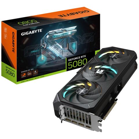 Graphics Card|GIGABYTE|NVIDIA GeForce RTX 5080|16 GB|GDDR7|256 bit|PCIE 5.0 16x|GPU 2617 MHz|Triple slot Fansink|1xHDMI|3xDisplayPort|GV-N5080GAMINGOC-16GD