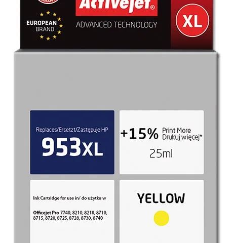 Activejet AH-953YRX ink (replacement for HP 953XL F6U18AE; Premium; 25 ml; yellow)