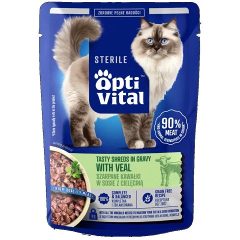 OPTIVITAL Sterile Tasty shreds in gravy with veal - wet cat food - 85g