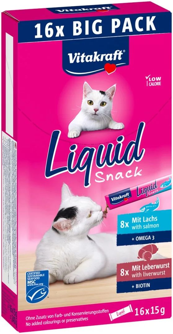 VITAKRAFT Liquid Snack Liver with Salmon - a treat for cats - 16x15g