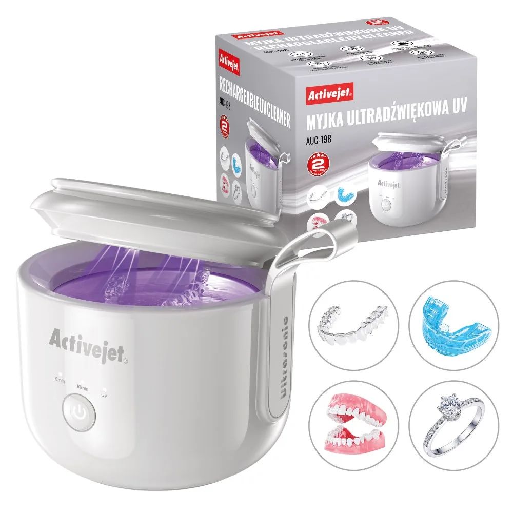 Activejet USB rechargeable UV ultrasonic cleaner AUC-198 white