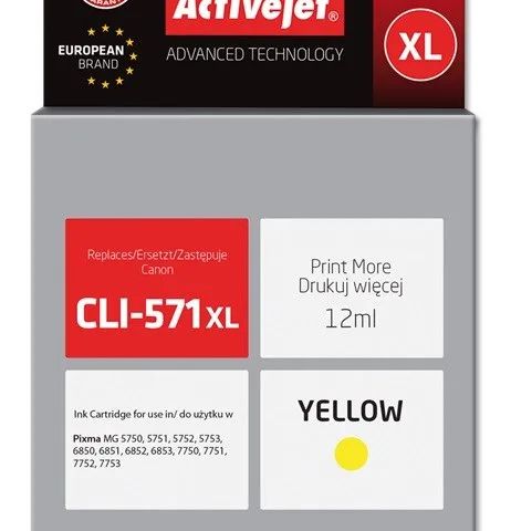 Activejet ACC-571YNX Ink (replacement for Canon CLI-571XLY; Supreme; 12 ml; yellow)