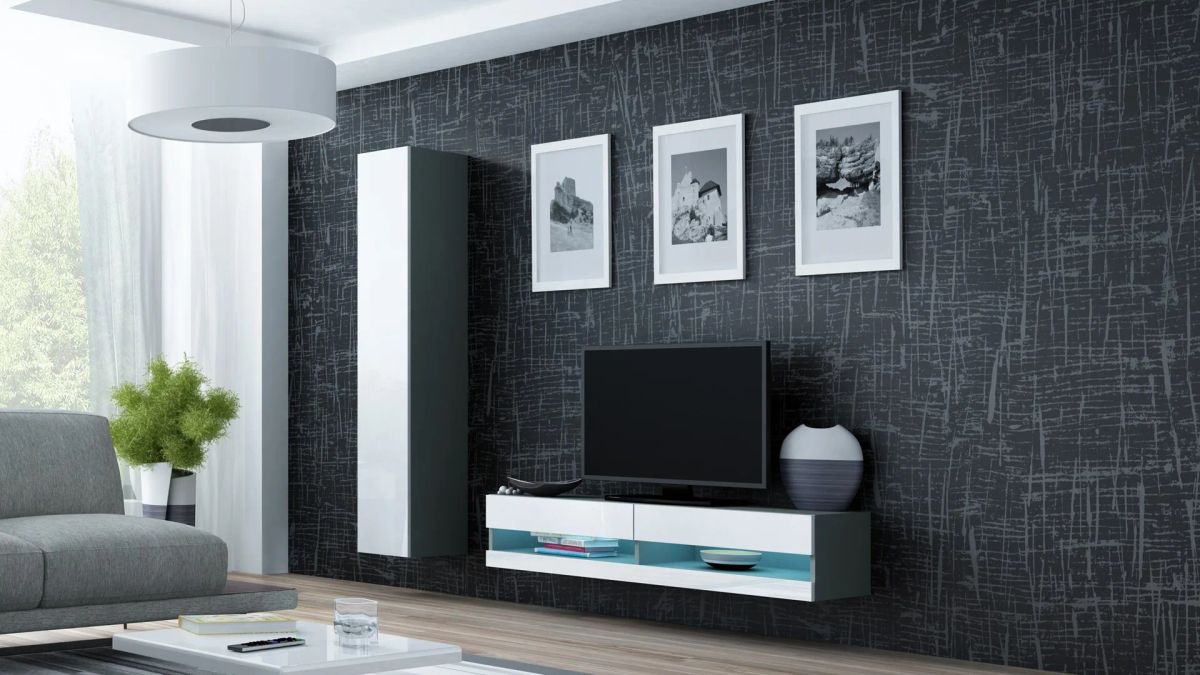 Cama Living room cabinet set VIGO NEW 13 grey/white gloss
