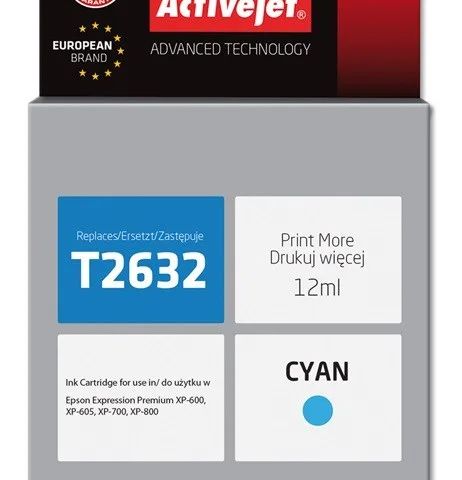 Activejet AE-2632N Ink cartridge (replacement for Epson 26 T2632; Supreme; 12 ml; cyan)