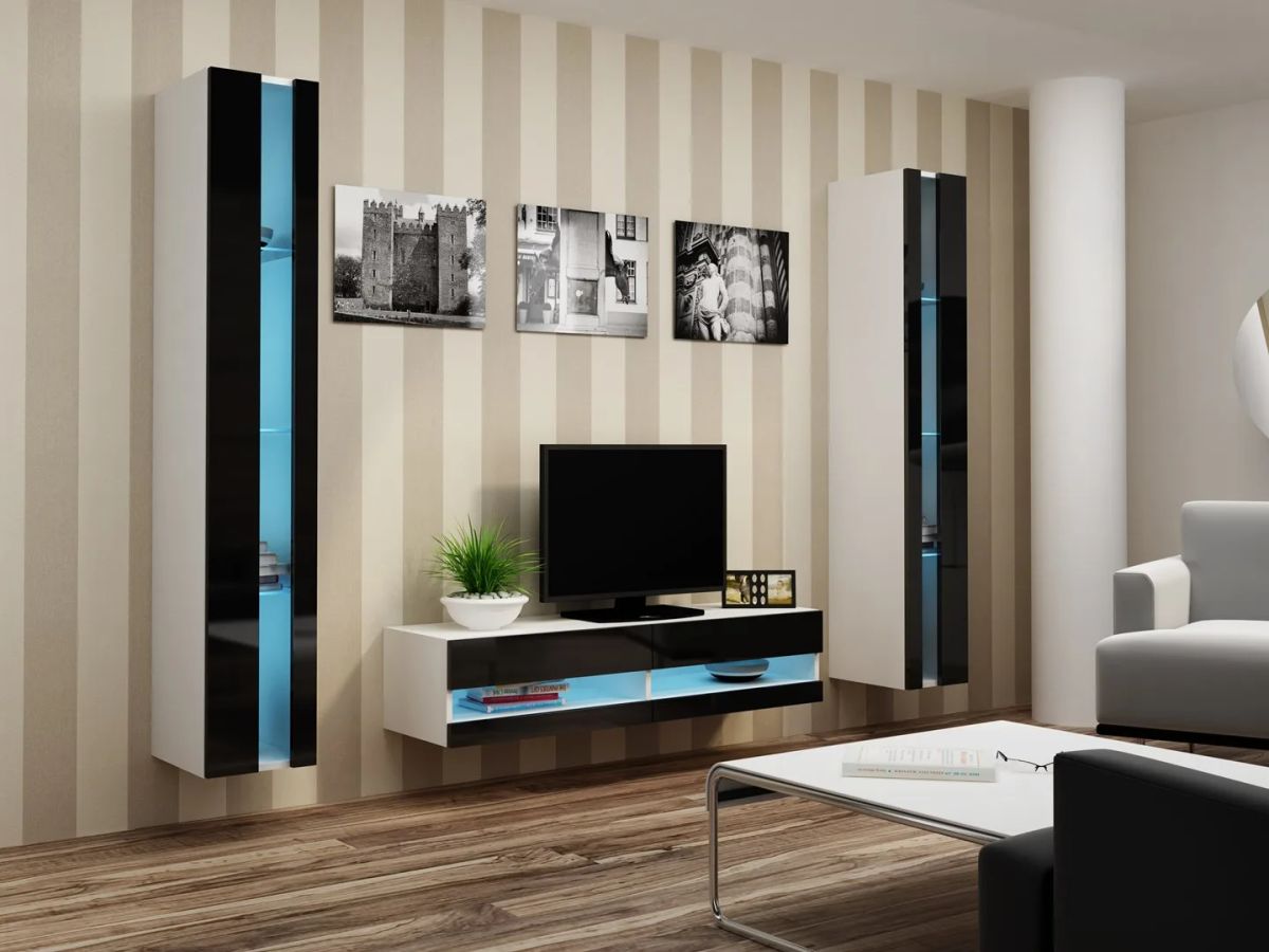 Cama Living room cabinet set VIGO NEW 12 white/black gloss