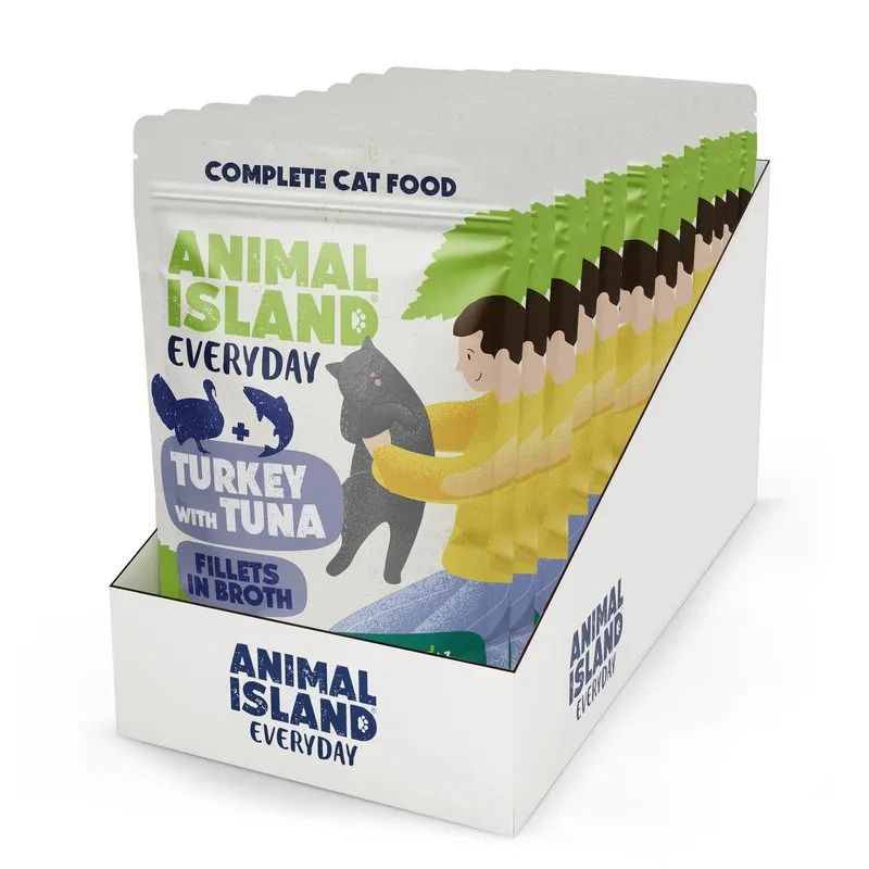 ANIMAL ISLAND Turkey with tuna Fillets in broth - wet cat food - 12x85g
