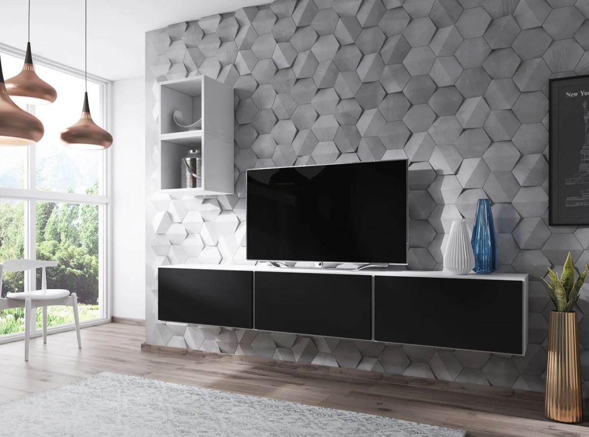 Cama living room furniture set ROCO 7 (3xRO3 + 2xRO6) white/white/black