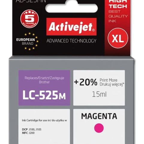 Activejet AB-525MN ink (replacement for Brother LC525M; Supreme; 15 ml; magenta). Prints 20% more than OEM.