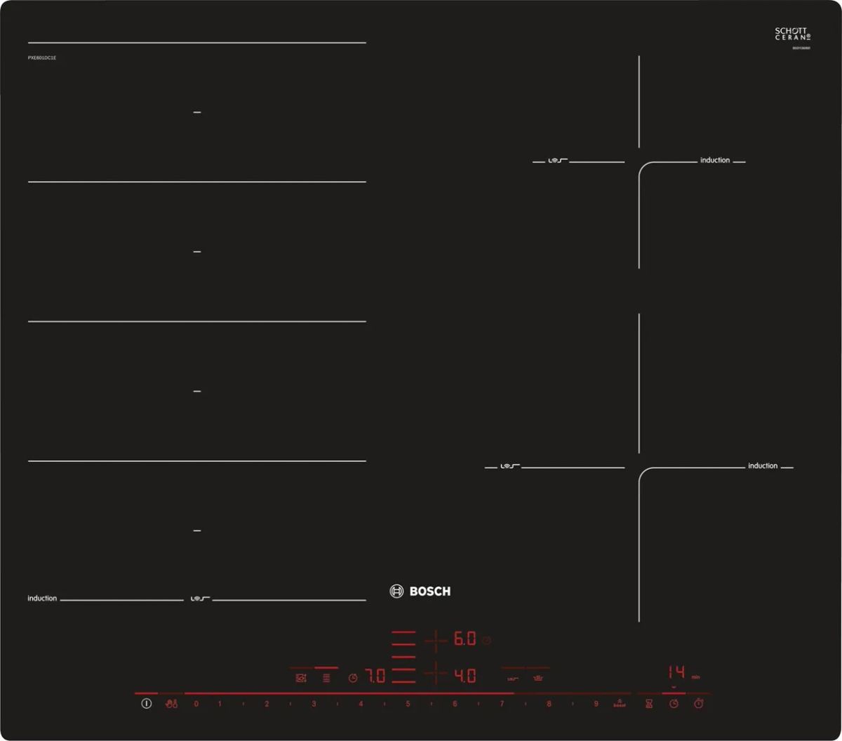 Bosch Serie 8 PXE601DC1E hob Black Built-in Zone induction hob 4 zone(s)