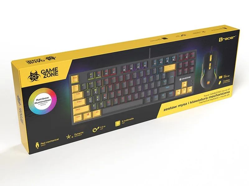 Tracer HORNET 87 keyboard Mouse included Gaming USB QWERTY English Black, Yellow
