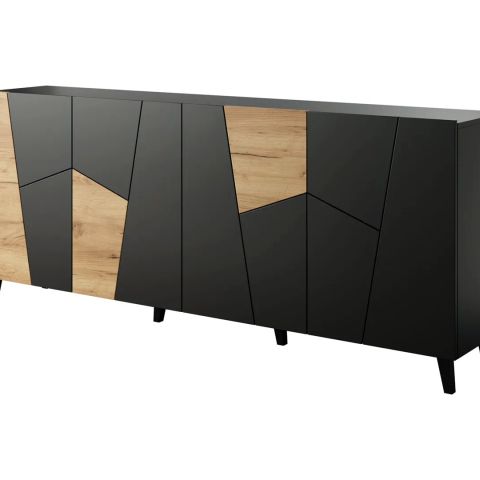 ETNA chest of drawers 200x42x82 black matt + oak craft