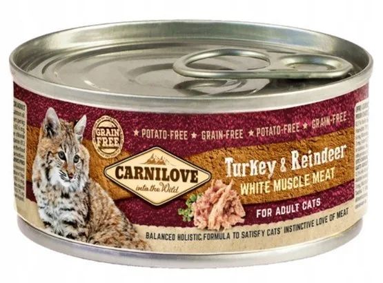 CARNILOVE Cat Turkey & Reindeer White Muscle Meat – wet food for cats – 100 g