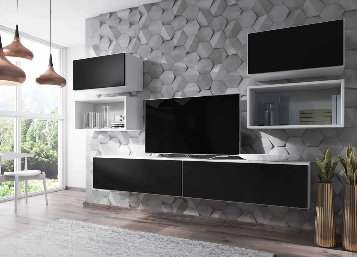 Cama living room furniture set ROCO 3 (2xRO3+2xRO4+2xRO1) white/white/black