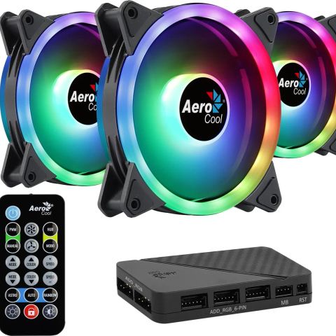 Aerocool DUO12PRO Kit 3xFan 12cm ARGB LED Dual Ring Antivibration 6 Pins Black