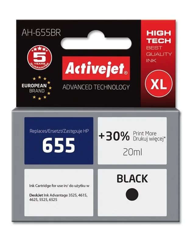 Activejet AH-655BR ink (replacement for HP 655 CZ109AE; Premium; 20 ml; black)
