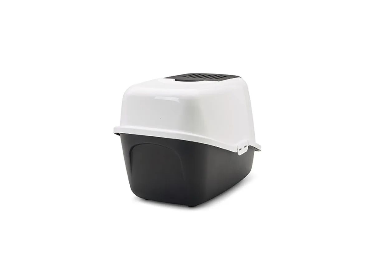 SAVIC Nestor White-Black - Covered Cat Litter Box - 56x39x38.5 cm - 1 pc