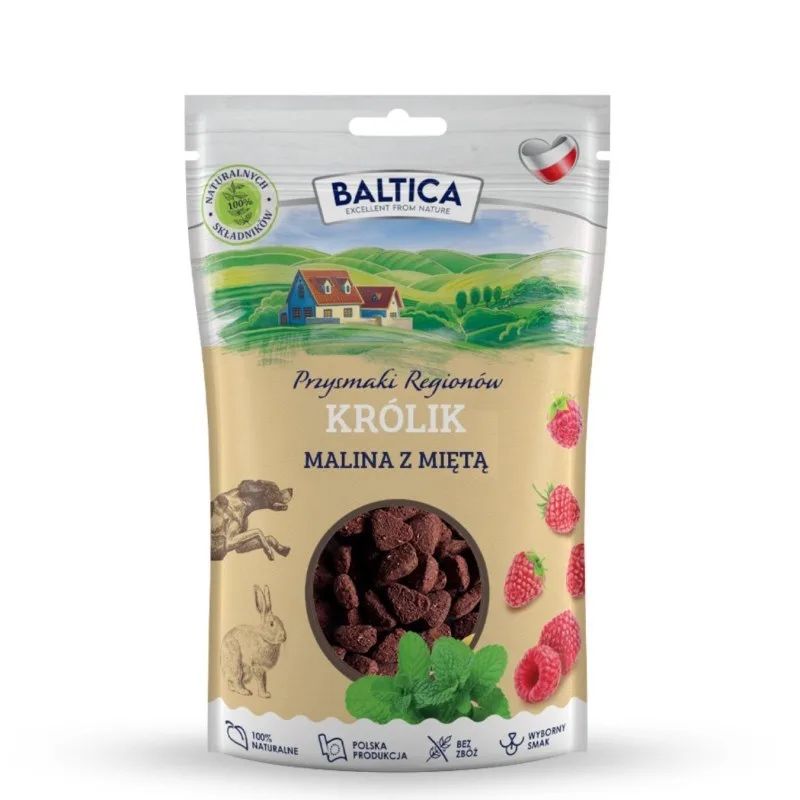 BALTICA Przysmaki regionów Rabbit with raspberry and mint - dog treat - 100g