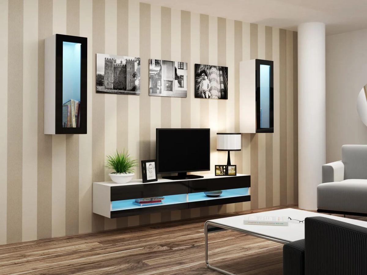 Cama Living room cabinet set VIGO NEW 11 white/black gloss