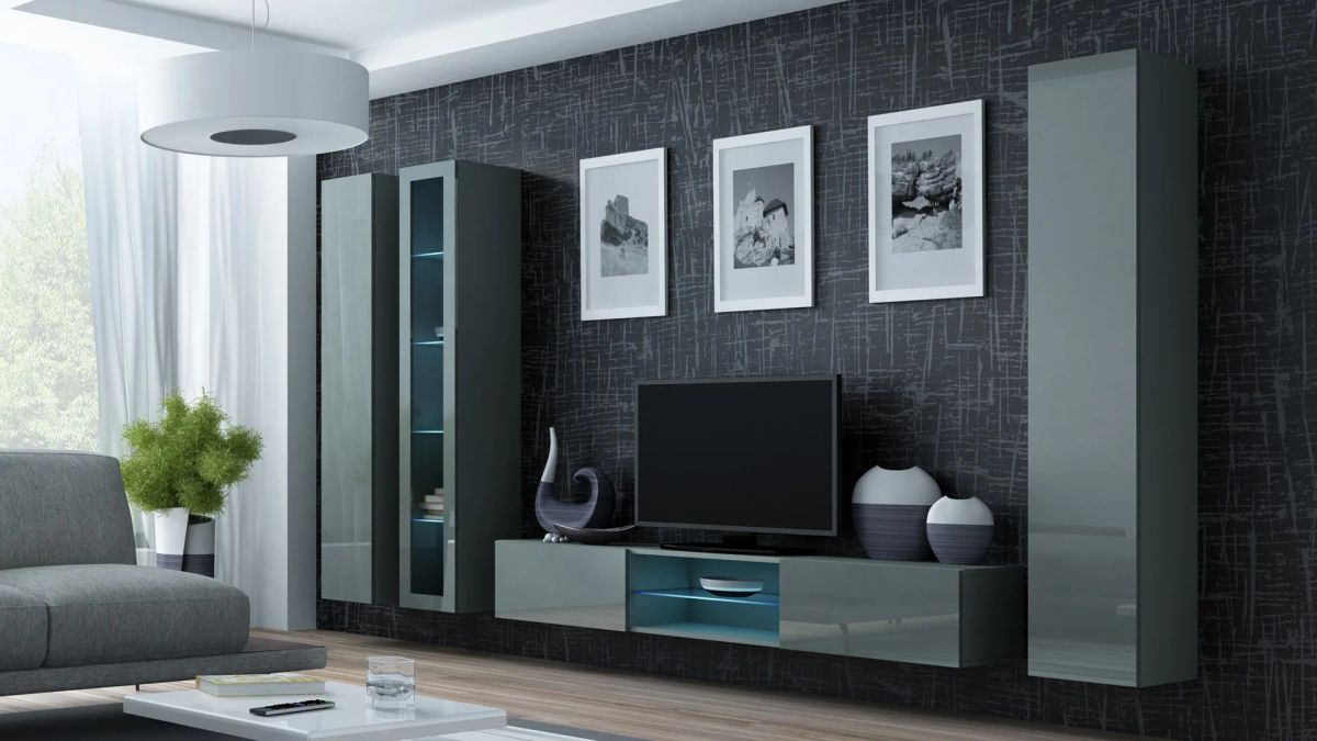 Cama Living room cabinet set VIGO 17 grey/grey gloss