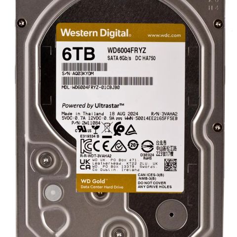 HDD|WESTERN DIGITAL|Serial ATA III|3.5 "|Buffer 128 MB|7200 RPM| 6 TB|Western Digital Gold WD6004FRYZ. 6 TB|Gold|WD6004FRYZ
