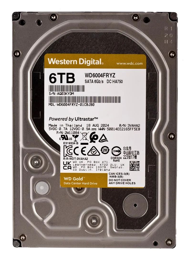 HDD|WESTERN DIGITAL|Serial ATA III|3.5 "|Buffer 128 MB|7200 RPM| 6 TB|Western Digital Gold WD6004FRYZ. 6 TB|Gold|WD6004FRYZ