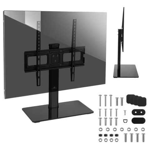 Maclean MC-450 Universal TV Stand for TV Cabinet max. 40kg, max. VESA 400x400 32-65" Tempered Glass Base 3-Level Height Adjustment