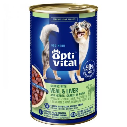 OPTIVITAL Chunks with veal, hearts, liver and carrots - wet dog food - 1250g