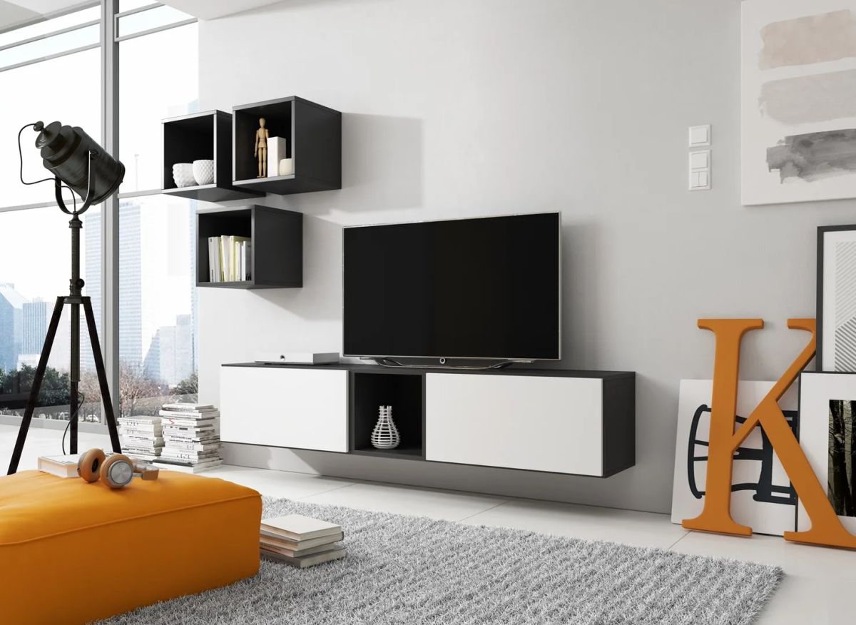 Cama living room furniture set ROCO 8 (2xRO3 + 4xRO6) black/black/white