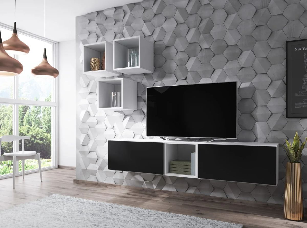 Cama living room furniture set ROCO 8 (2xRO3 + 4xRO6) white/white/black