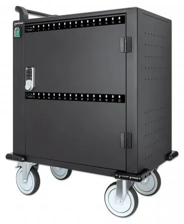 Manhattan iPad to 13", MacBook Air to 13" & Chromebook to 14" 32-bay Charging Trolley/Cart via USB-C, Also other tablets/smartphones (with device to USB-C cable), Bays 330x22x235mm, Device charging cables not included (suggest USB-C cable 354868),Ca…