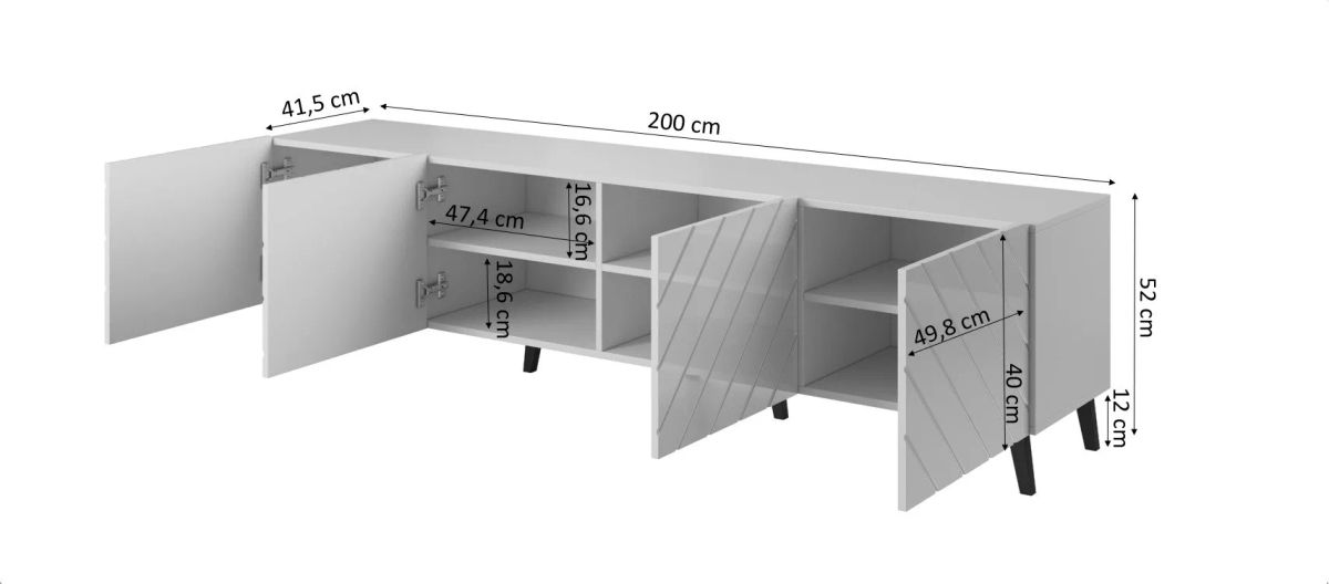 RTV cabinet ABETO 200x42x52 black glossy