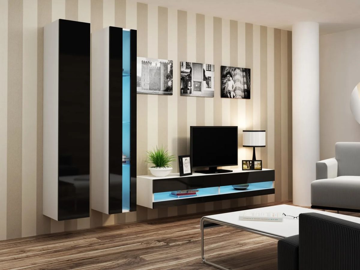 Cama Living room cabinet set VIGO NEW 5 white/black gloss