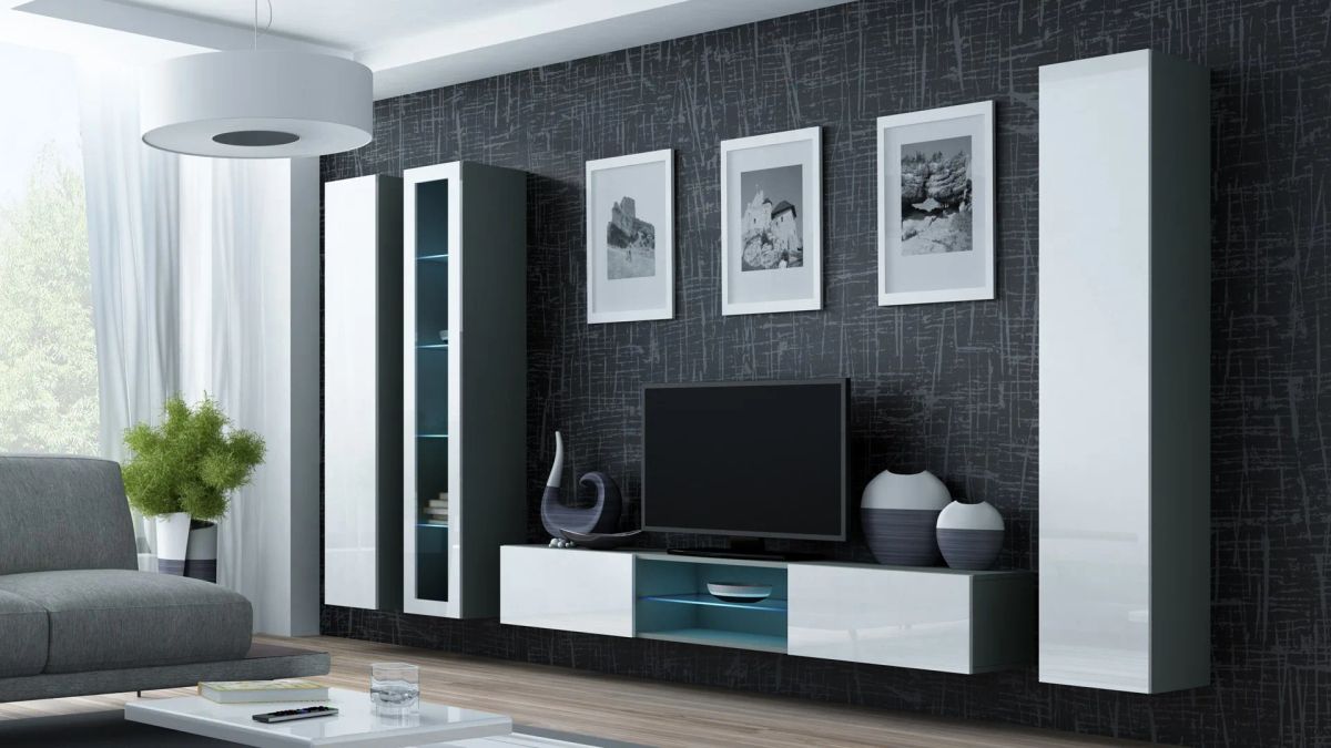 Cama Living room cabinet set VIGO 17 grey/white gloss