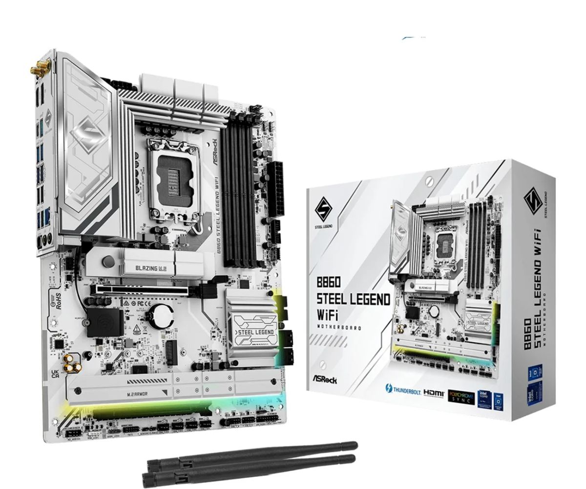 Mainboard|ASROCK|Intel B860 Express|LGA1851|ATX|Memory DDR5|Memory slots 4|1xPCI-Express 4.0 16x|1xPCI-Express 5.0 16x|1xM.2|1xHDMI|1xDisplayPort|1xAudio-Out|1xMicrophone|3xUSB 2.0|6xUSB 3.2|1xUSB-C w/Thunderbolt|1xOptical S/PDIF|1xRJ45|B860STEELLEG…