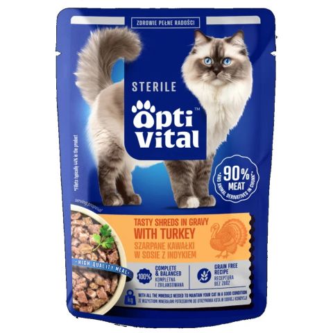 OPTIVITAL Sterile Tasty shreds in gravy with turkey - wet cat food - 85g