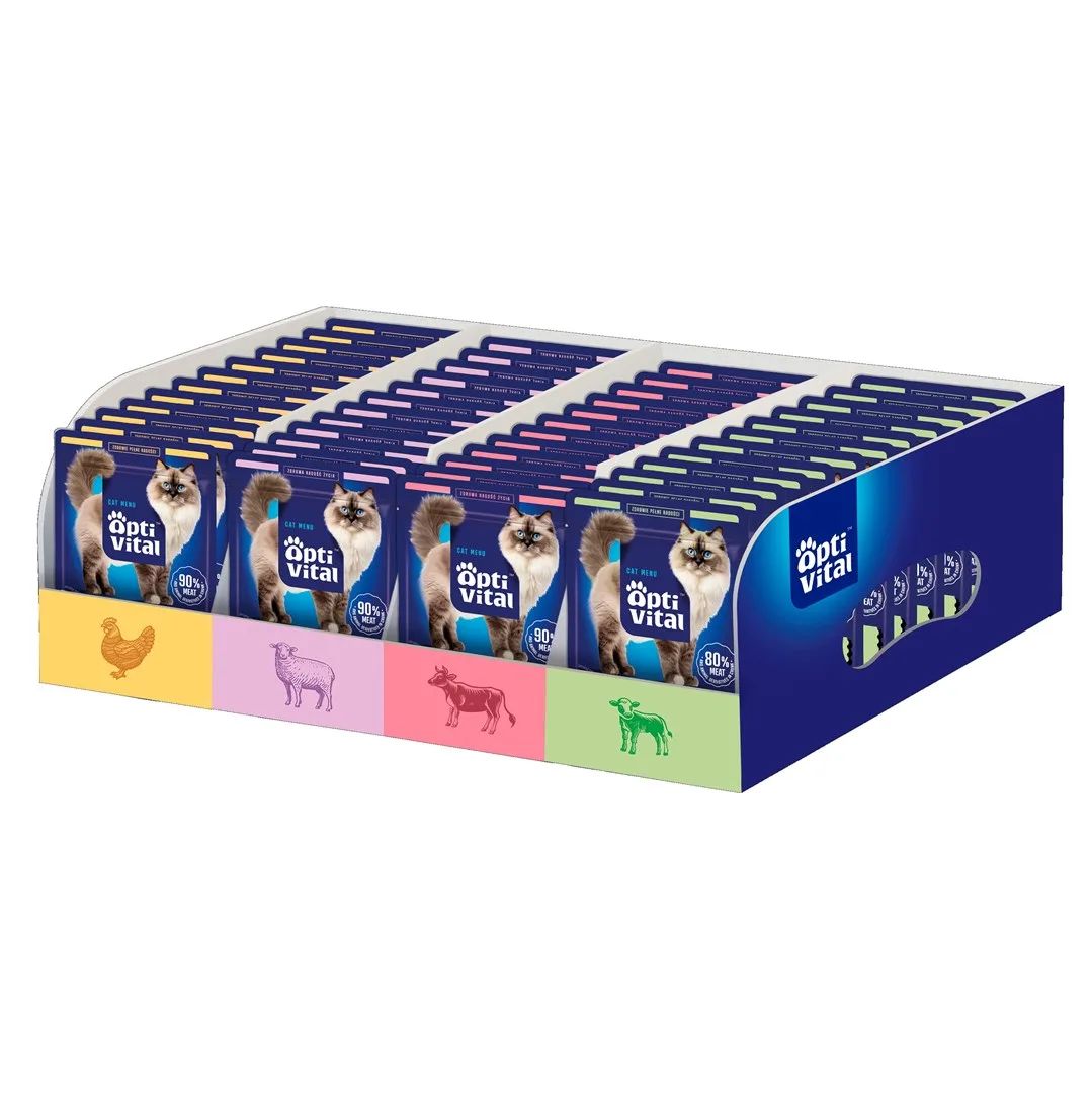 OPTIVITAL Tasty shreds in gravy with chicken, beef, lamb and veal - wet cat food - 112x85g