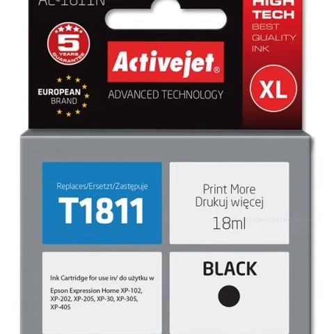 Activejet AE-1811N Ink Cartridge (Replacement for Epson 18XL T1811; Supreme; 18 ml; black)