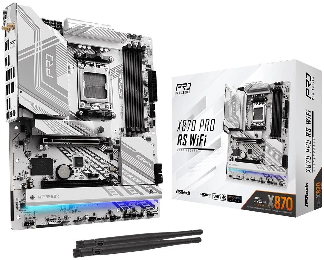 Mainboard|ASROCK|AMD X870|SAM5|ATX|Memory DDR5|Memory slots 4|1xPCI-Express 4.0 16x|1xPCI-Express 5.0 16x|4xM.2|1xHDMI|6xUSB 2.0|4xUSB 3.2|2xUSB-C|1xOptical S/PDIF|1xRJ45|2xAudio port|X870PRORSWIFI