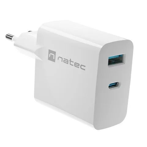 NATEC RIBERA GAN CHARGER 1x USB-A + 1x USB-C 65W WHITE