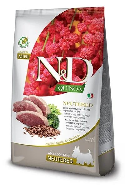 FARMINA N&D Quinoa Dog Duck, Broccoli, Asparagus Neutered Adult Mini - dry dog food - 2.5 kg