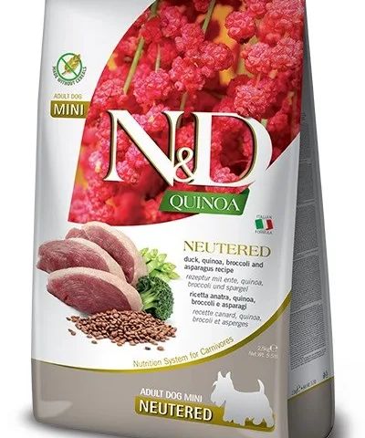 FARMINA N&D Quinoa Dog Duck, Broccoli, Asparagus Neutered Adult Mini - dry dog food - 2.5 kg