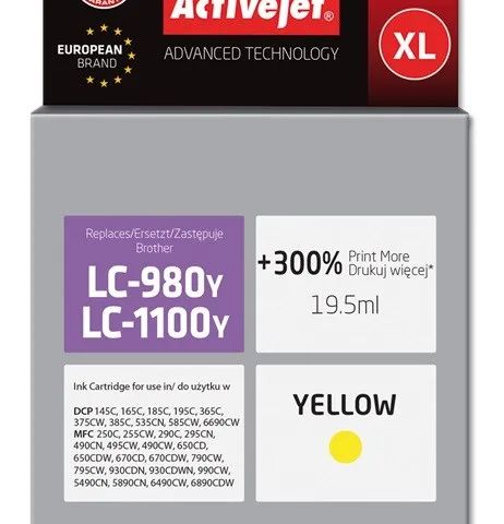 Activejet AB-1100YNX Ink (replacement for Brother LC1100Y/980Y; Supreme; 19.5 ml; yellow)