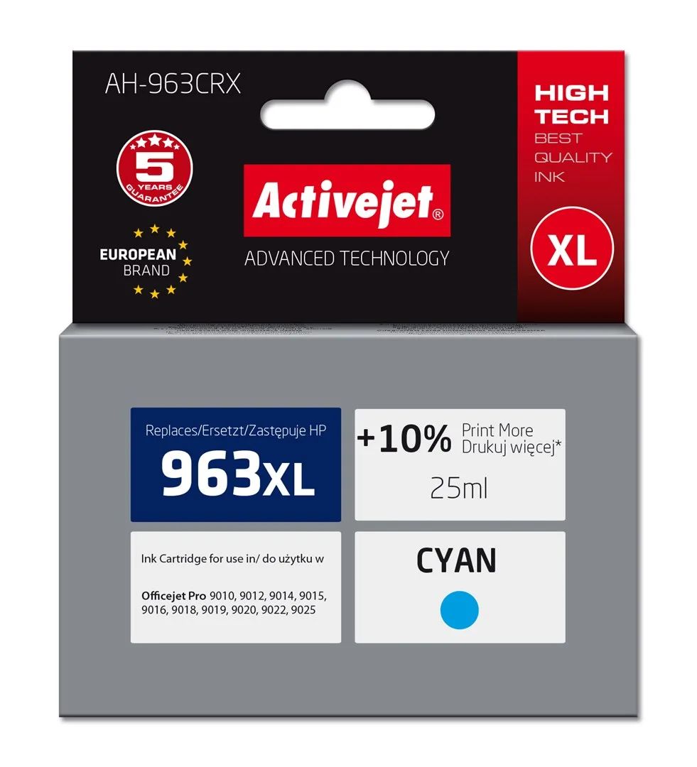 Activejet AH-963CRX Ink (replacement for HP 963XL 3JA27AE; Premium; 1760 pages; 25 ml, cyan)