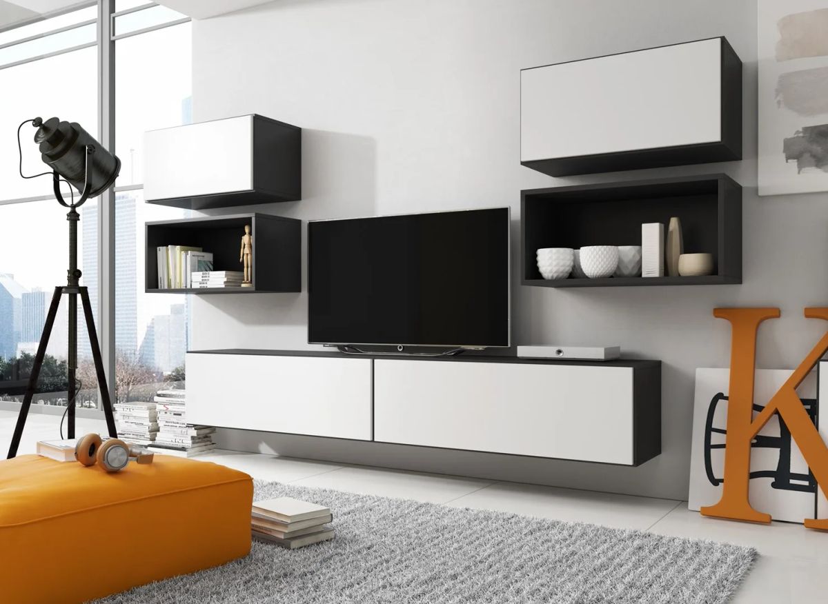 Cama living room furniture set ROCO 3 (2xRO3+2xRO4+2xRO1) black/black/white