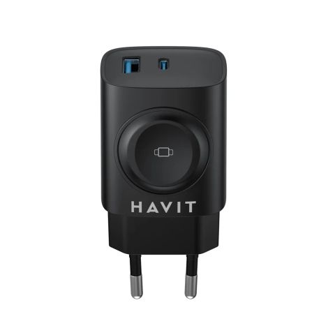 Havit UC132 EU - GaN 22 W dual-port charger with wireless charging option, black