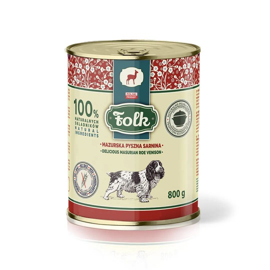 FOLK Delicious Masurian roe venison - wet dog food - 800g