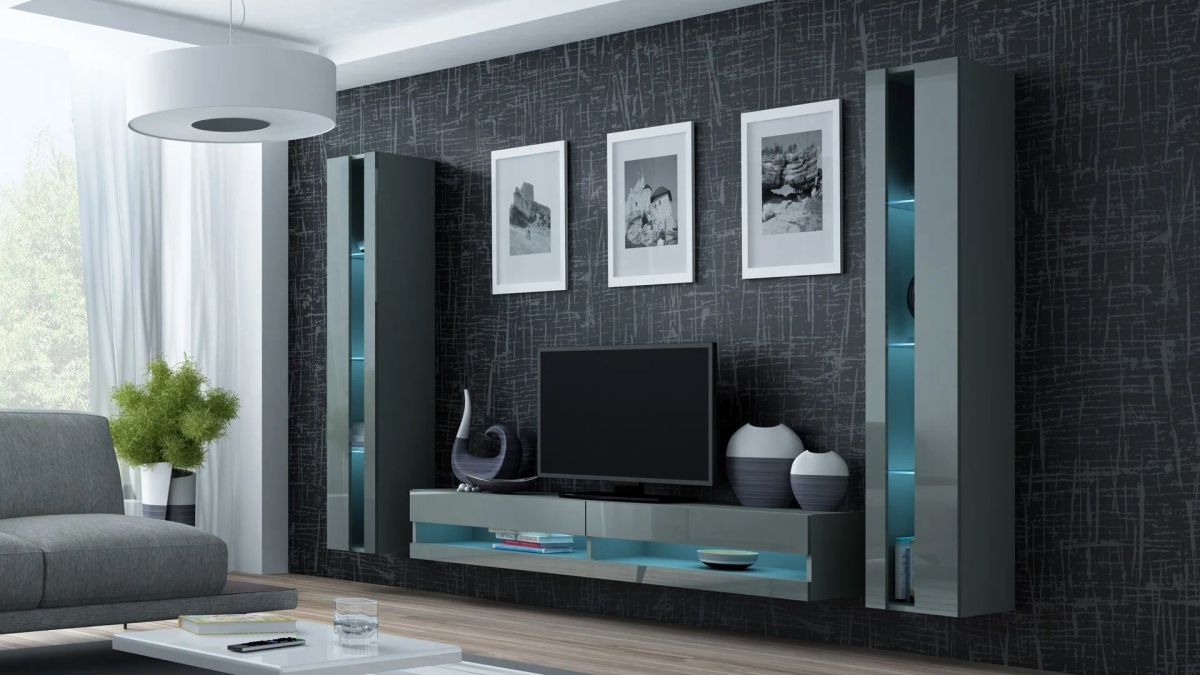 Cama Living room cabinet set VIGO NEW 3 grey/grey gloss
