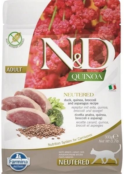 FARMINA N&D Quinoa Cat Duck, Broccoli, Asparagus Neutered Adult - dry cat food - 300 g